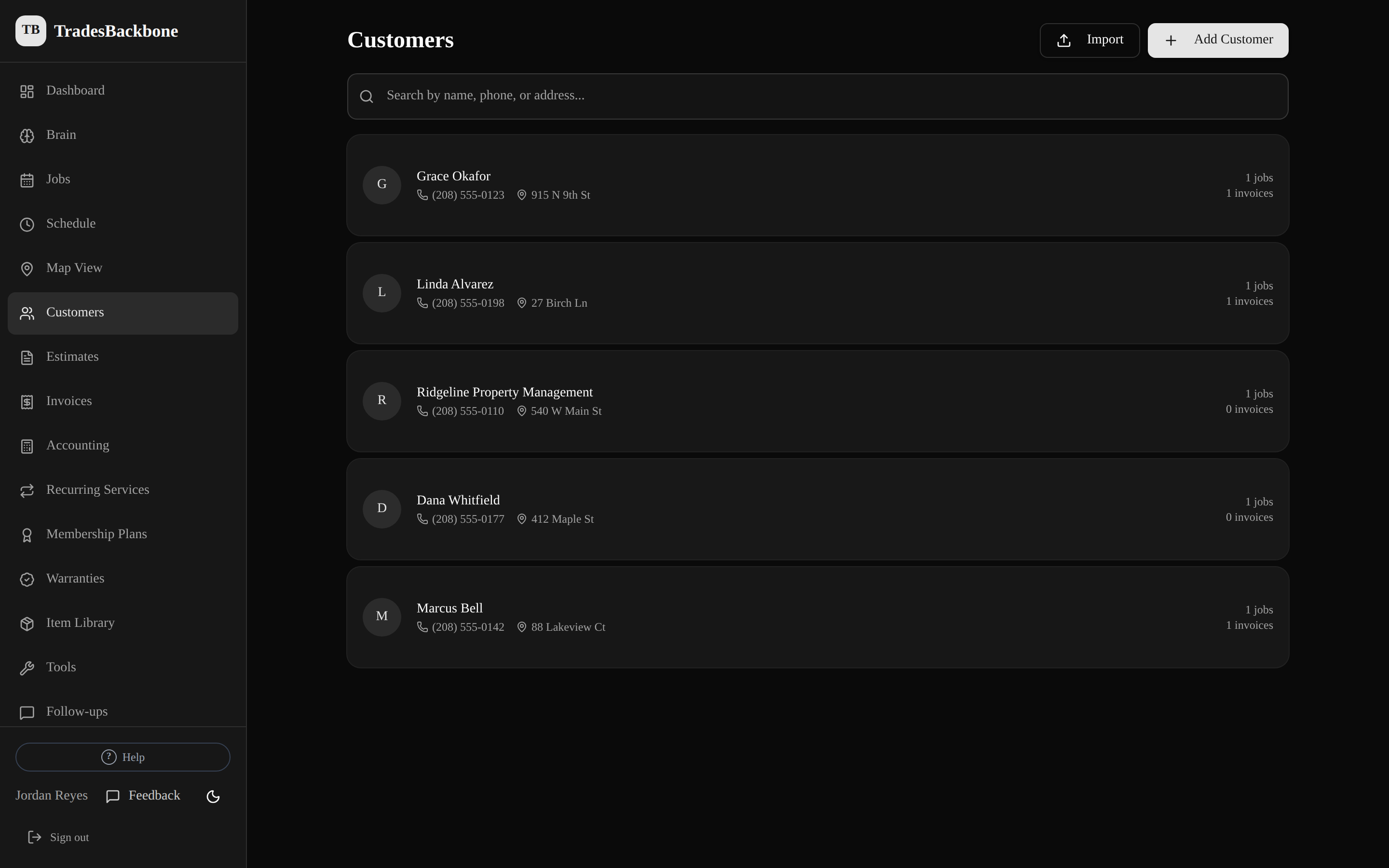 Customers in TradesBackbone